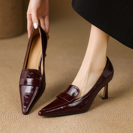 Pointed-toe Authentic Leather Pumps Women's Stiletto Heels foto 5