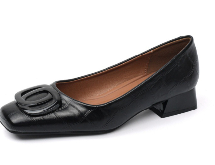 Womens Retro Square-Toe Leather Shoes Low-Heel Chunky-Heel Pumps foto 2