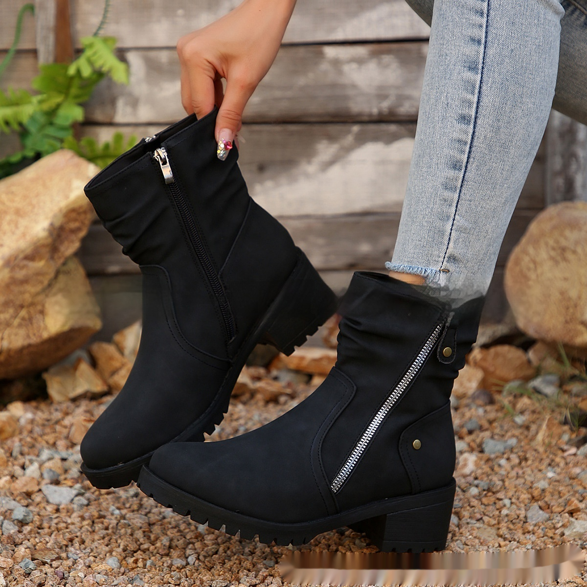 Belt Buckle Women's Ankle Boots Elastic Band foto 3