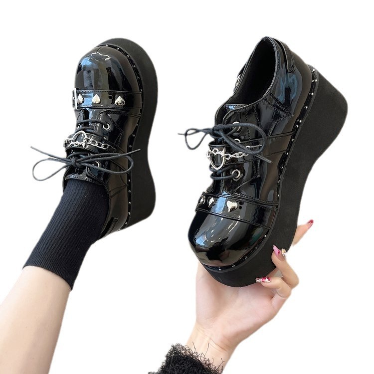 Thick Bottom Increased By Student Chain Mary Jane Shoes Black foto 4