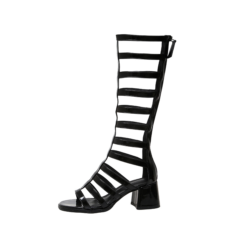 High Hollow-out Round Toe Sandal Boots Chunky Heel High Leg-length Roman Women's Boots foto 4
