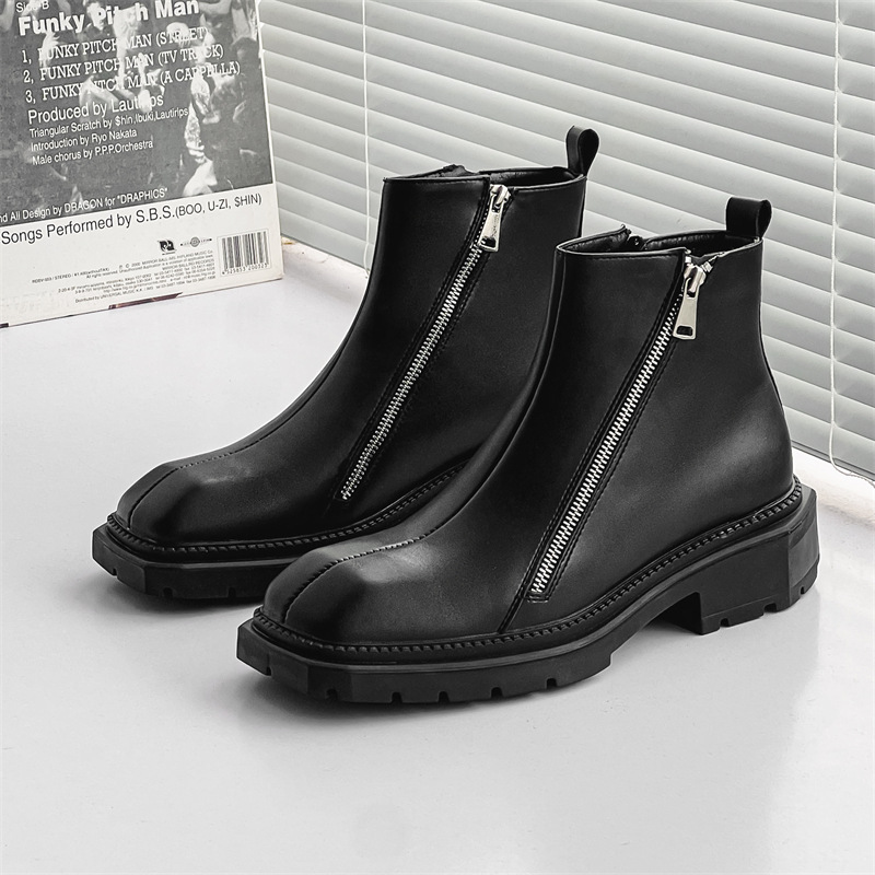 Mid Heel Square Head Flat Head Mid Top Low Tube Oblique Side Zipper Martin Boots foto 3