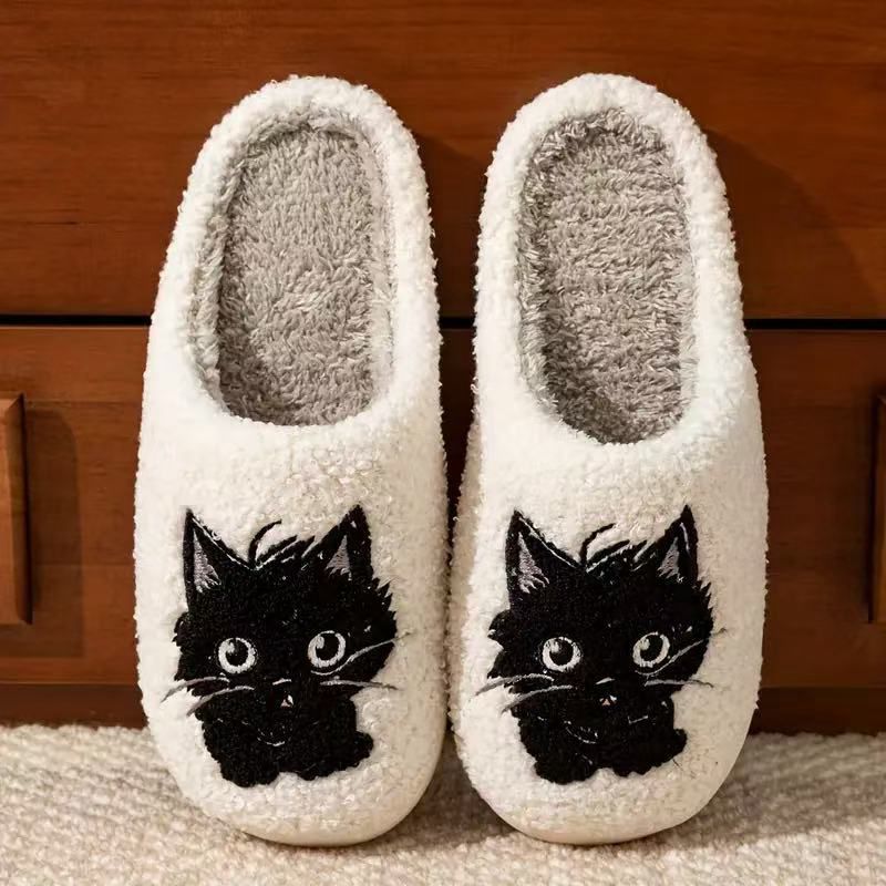 Black Beard Cat Couple Men And Women Autumn And Winter Home Plush Cotton Slippers foto 2