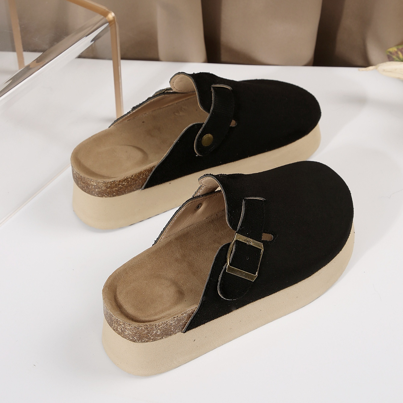 Thick Sole Half Slippers Women's Toe Cap Slip-on foto 2
