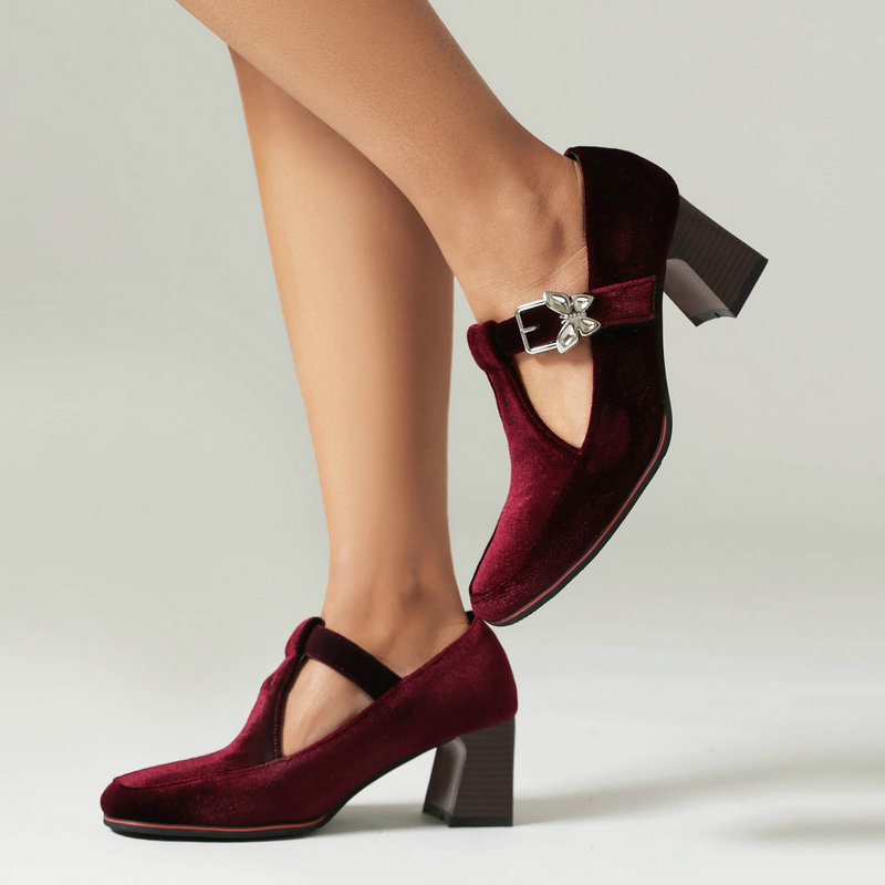 Womens Fashionable Chunky-heel High Heels With Buckles foto 5
