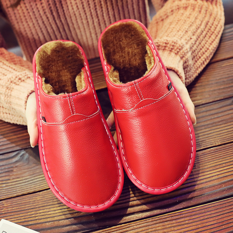 Pure Leather Thermal Cotton Slippers Couple Household Cowhide Waterproof foto 5