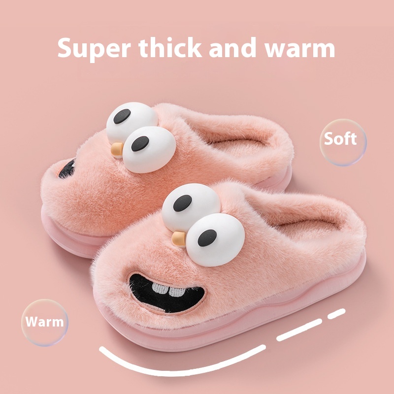 Female Warm Indoor Cartoon Big Eye Dog Cotton Slippers foto 4