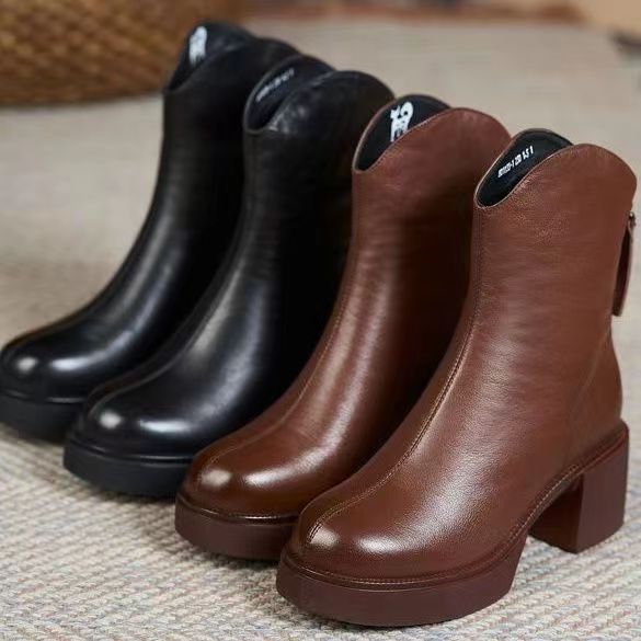 Women's Autumn And Winter Thick Heel Real Soft Leather High-heeled Martin Boots foto 2