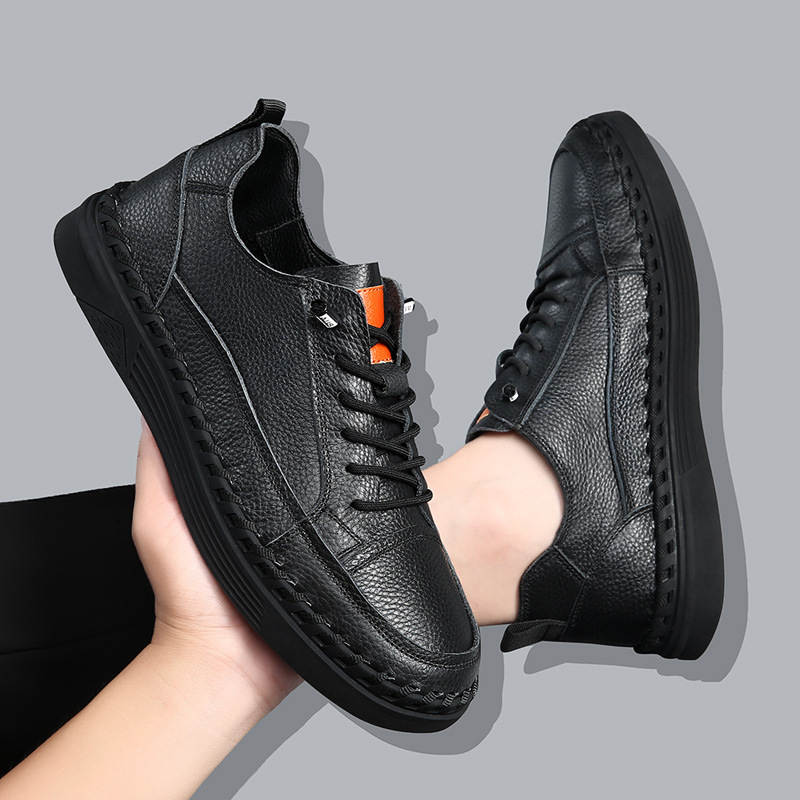 Men's Solid Color Versatile Genuine Leather Casual Sneakers foto 2