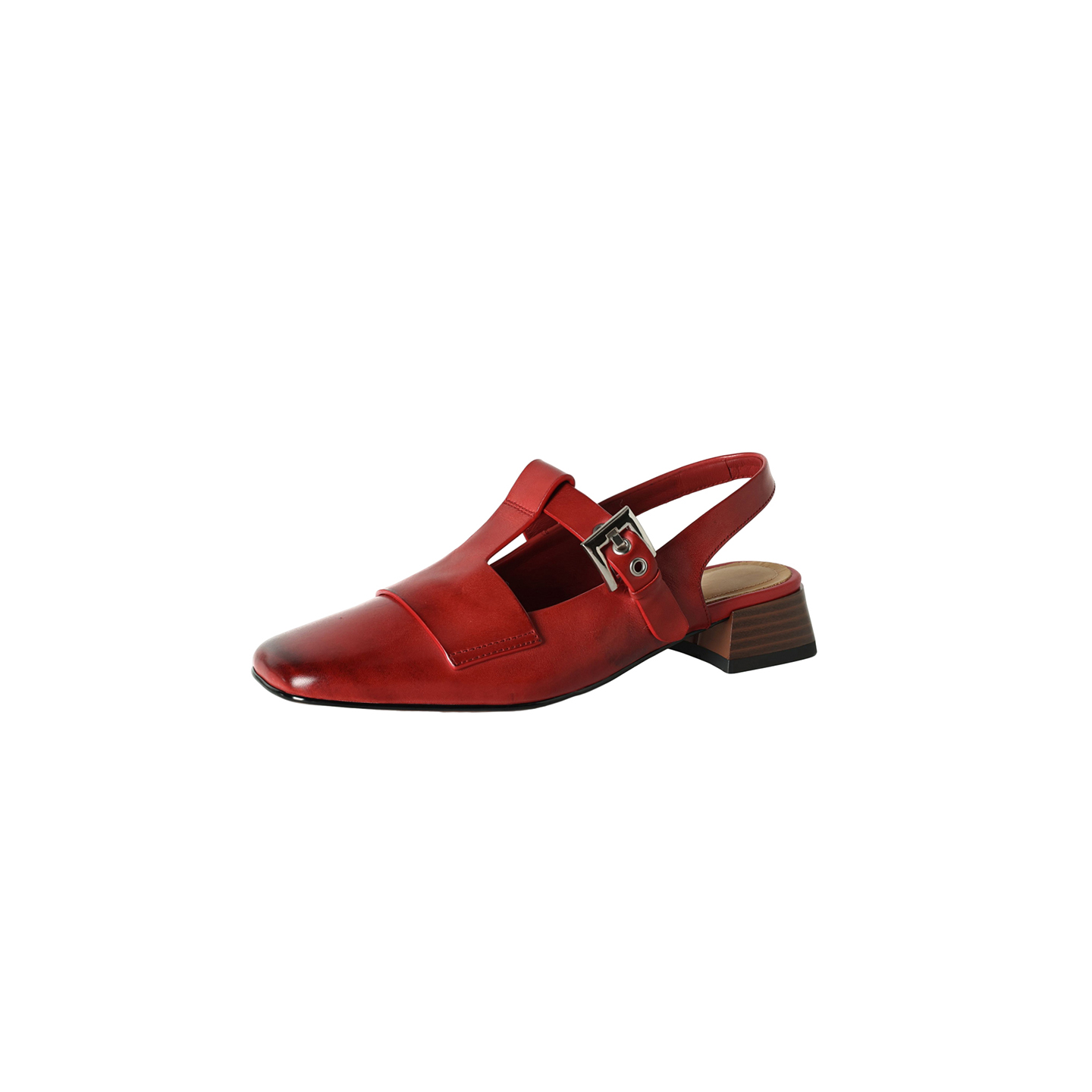 Women's Handmade Full-Grain Leather T-Strap Slingback Mary Jane Sandals, Square-Toe Block Heel Shoes foto 3