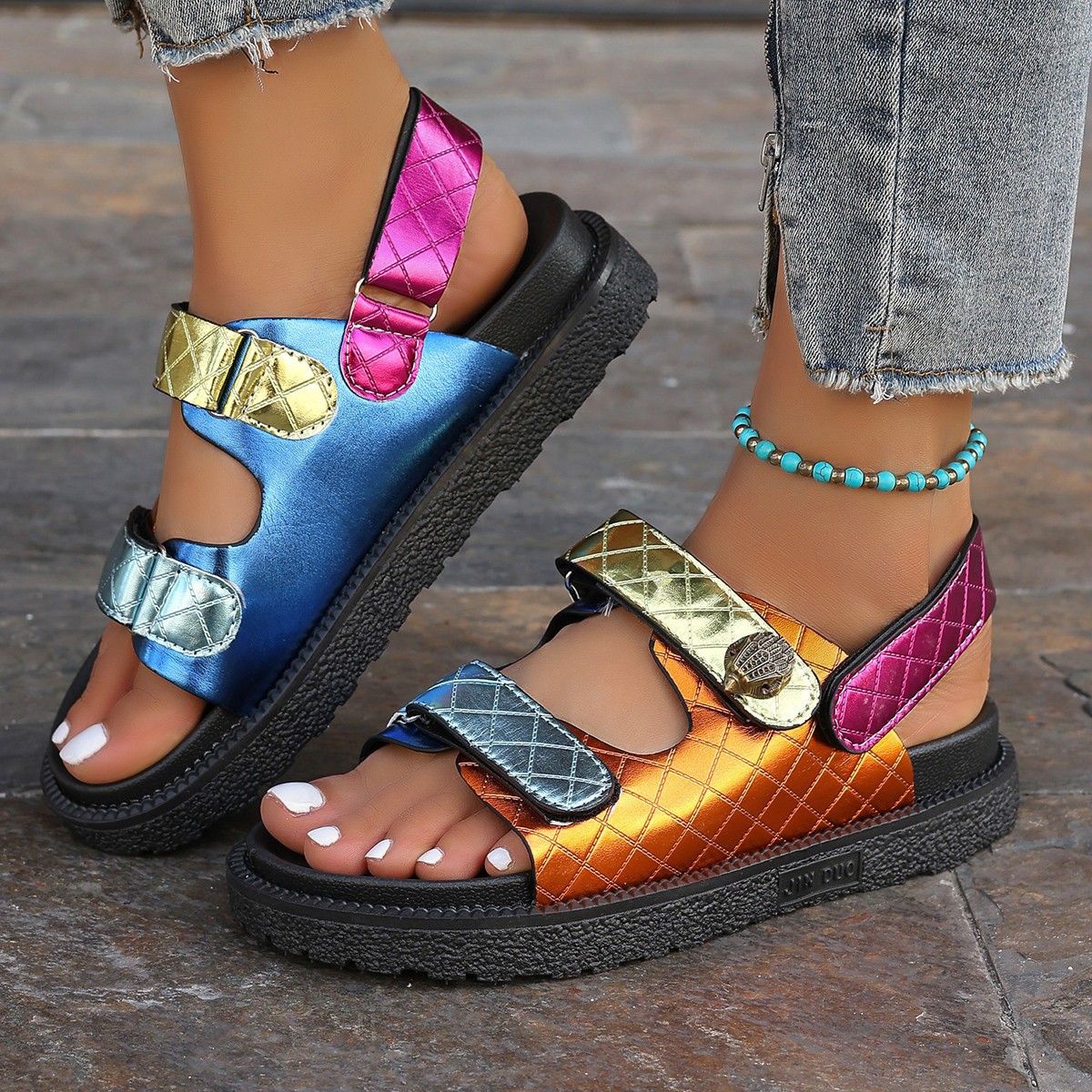 Womens Thick-soled Colorful Beach Sandals foto 3