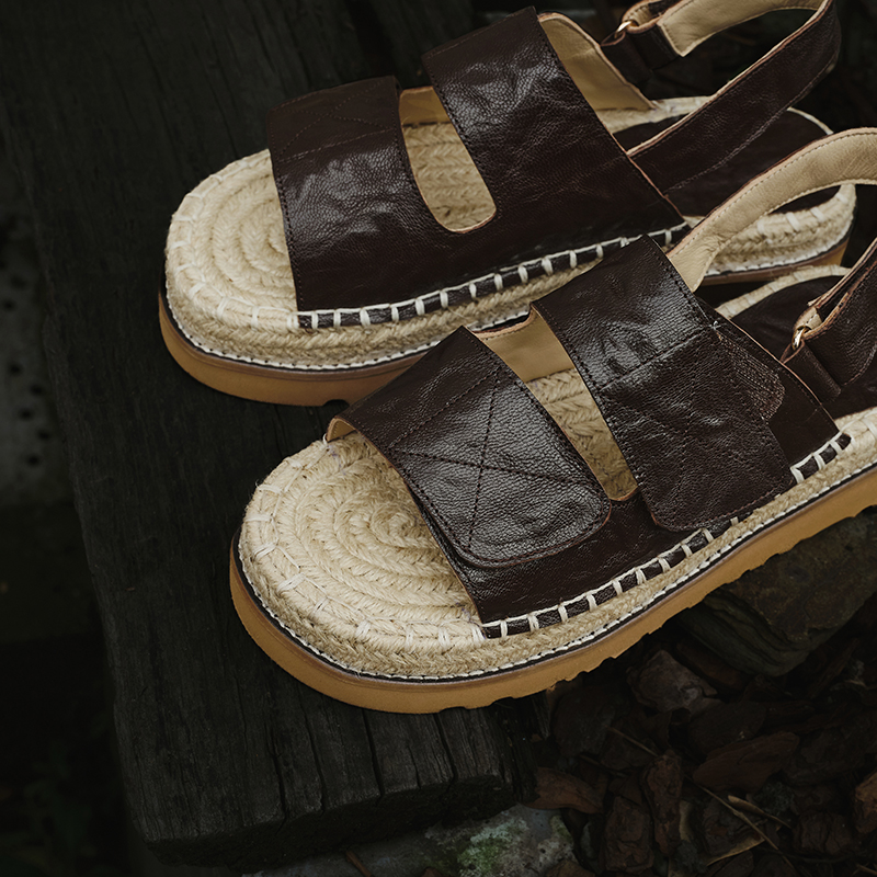 Women's Handmade Full-Grain Sheepskin Espadrille Platform Sandals, Adjustable Double-Strap Non-Slip Summer Slides foto 2