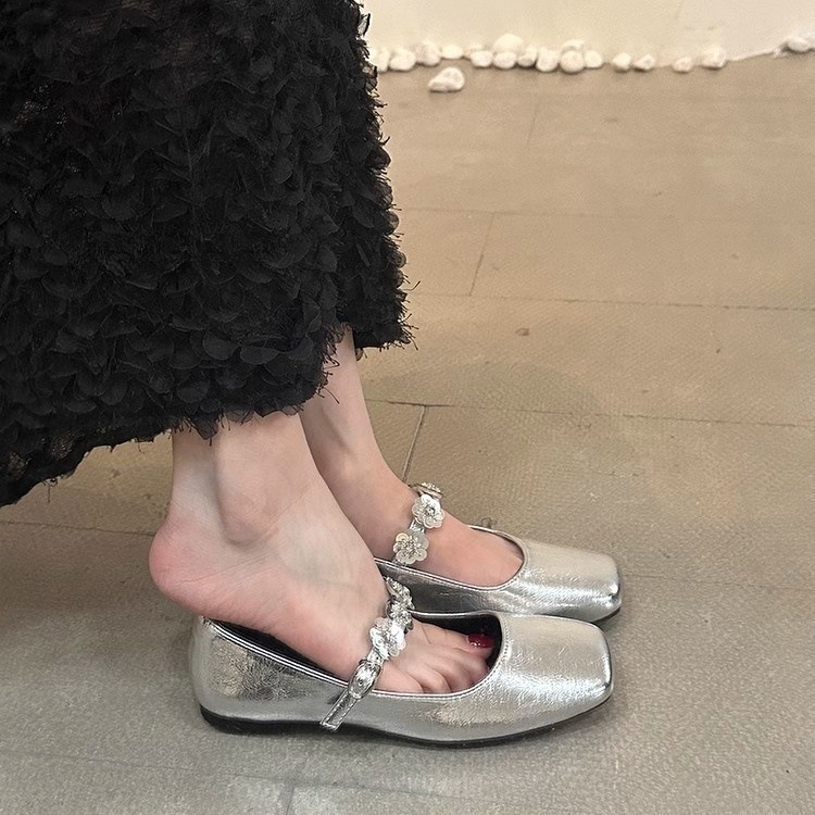 French Minority Square Head Sequin Buckle Mary Jane Shoes foto 5