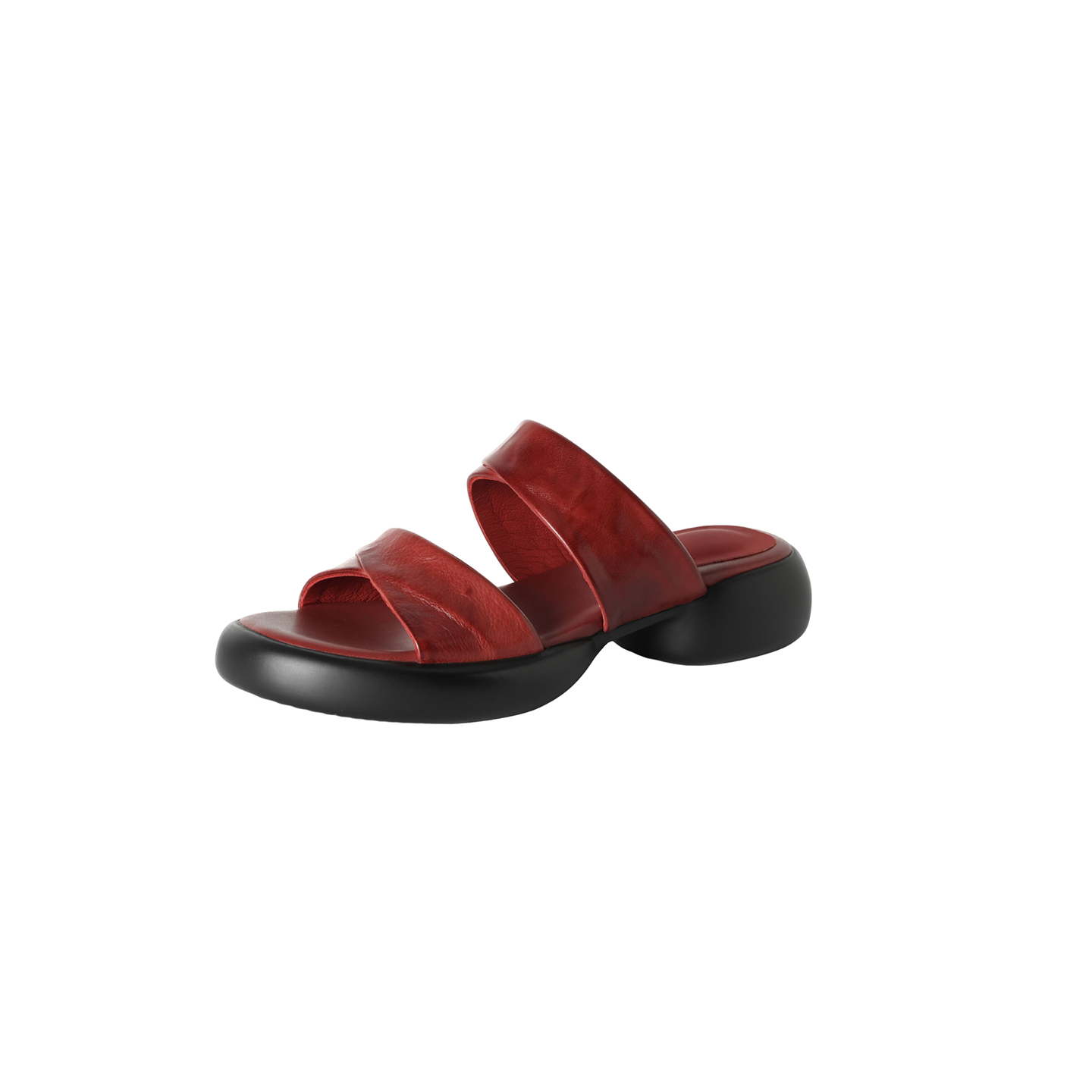 Women's Handmade Full-Grain Leather Platform Slide Sandals, Retro Two-Band Chunky Mules With Sheepskin Lining foto 5