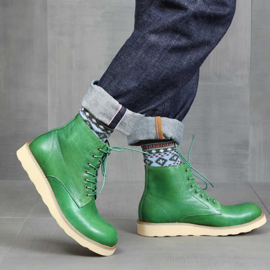 Retro Distressed Color Men Green Worker Boot foto 2