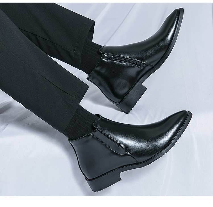 High-top Leather Shoes Men's Side Zipper British Working Wear Ankle Boots foto 3