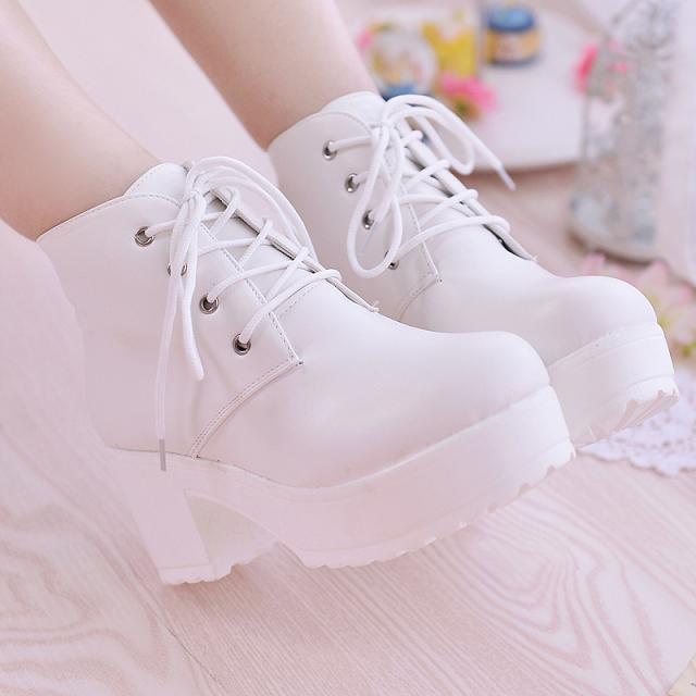 New Chunky-heel Lace-up Ankle Boots With A Round Toe And High Heel foto 2