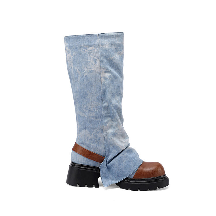 Womens European And American-style Round-toe Studded Platform Boots foto 2