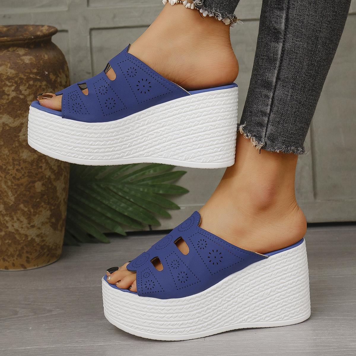 Plus Size Casual Slip-on Stitching Wedge Slippers foto 2