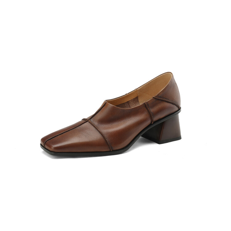 Retro Casual Women's All-leather Chunky Heel foto 4