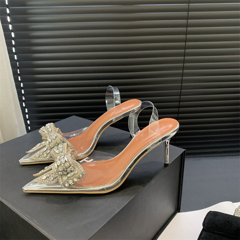 Bow Rhinestone Pointed Sexy Transparent Fashion Sandals foto 4