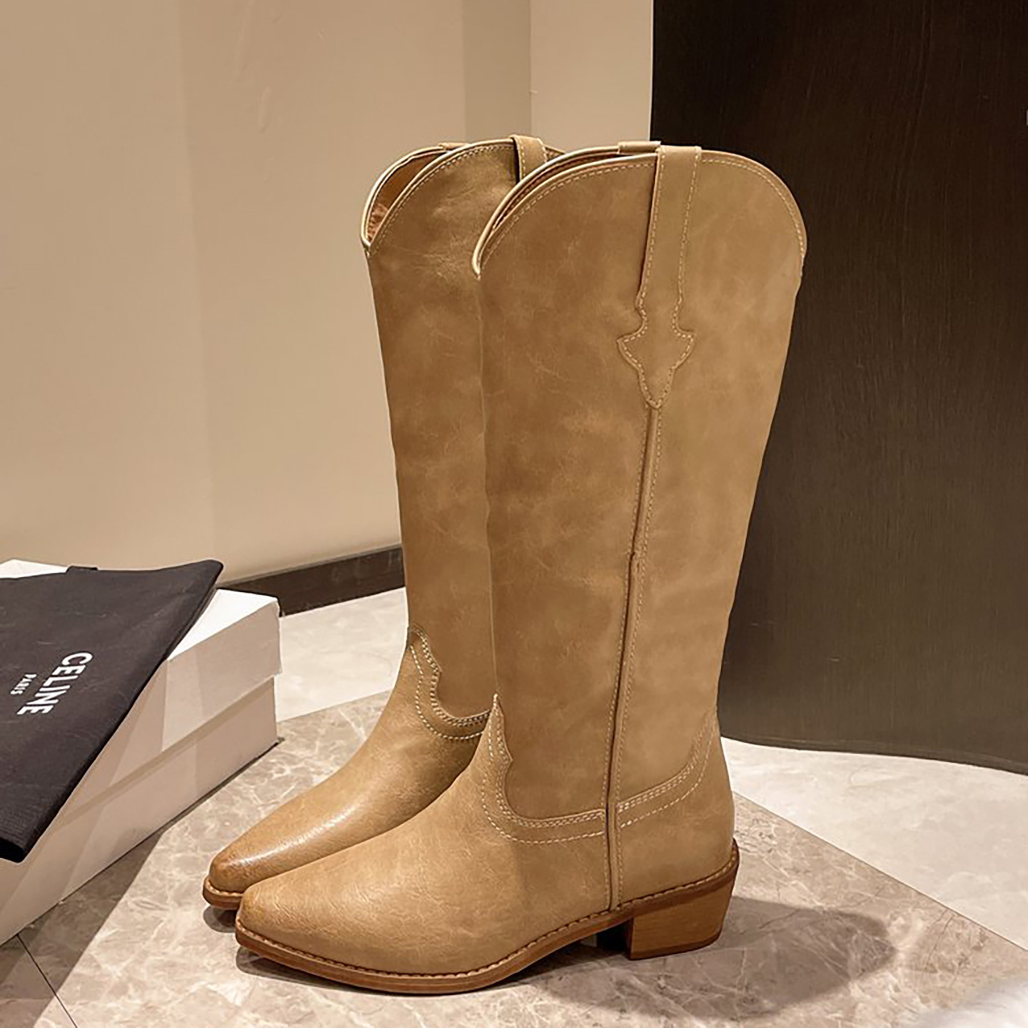 Retro Sophisticated Chunky-heel Pointed-toe Western Cowboy Boots foto 3