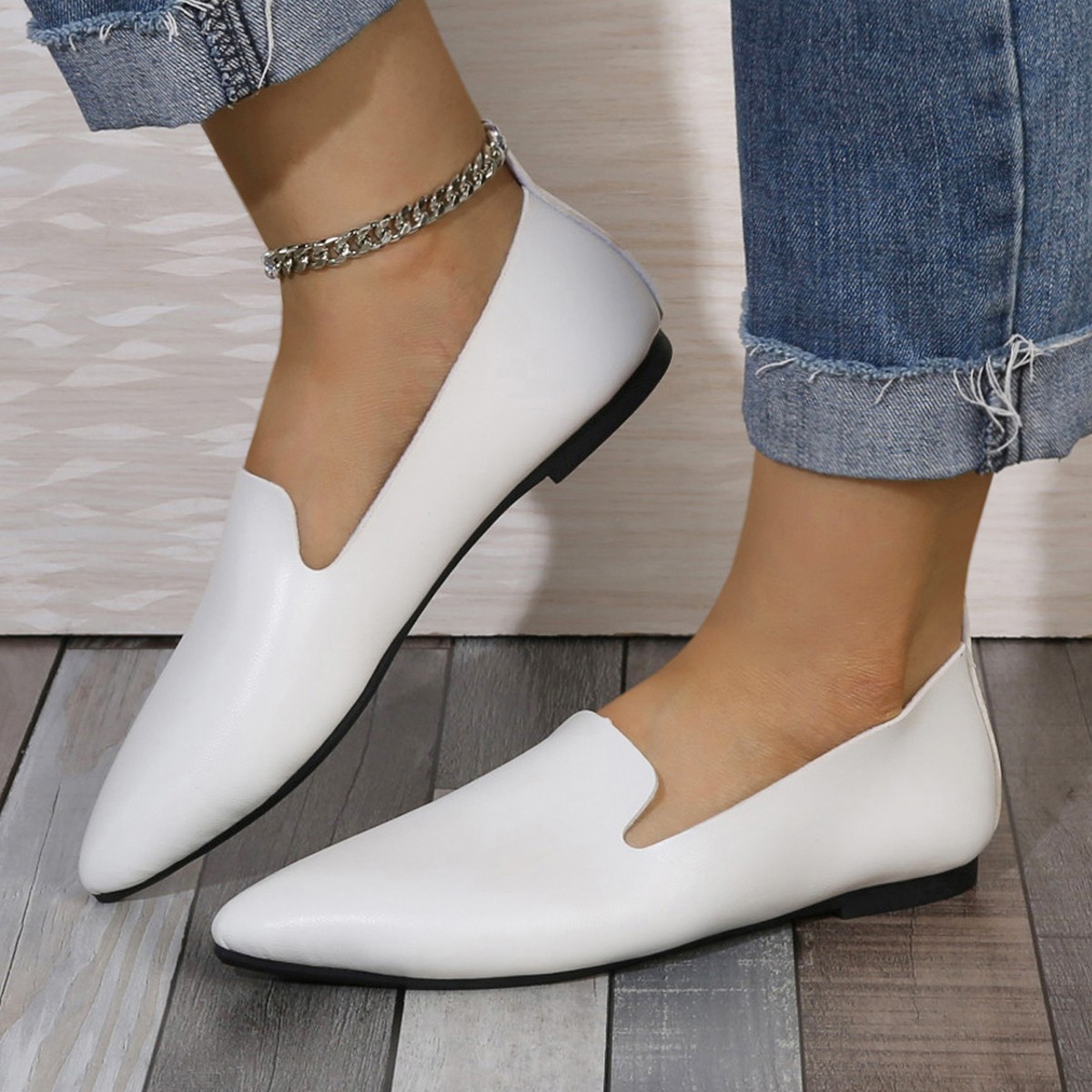 Leather Flat Bottom Pumps Female Low-cut Plus Size foto 4