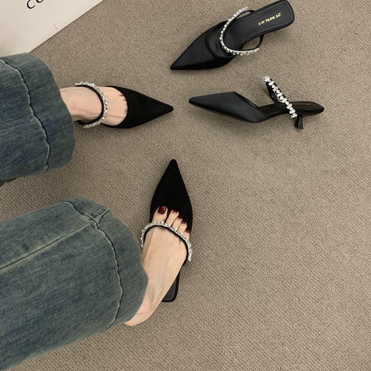 Rhinestone With Toe Box Half Slippers For Women foto 3