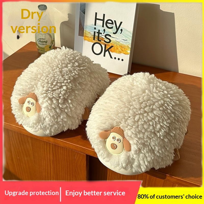 New Women's Winter Cartoon Sheepskin Cotton Slippers For Indoor Wear foto 4
