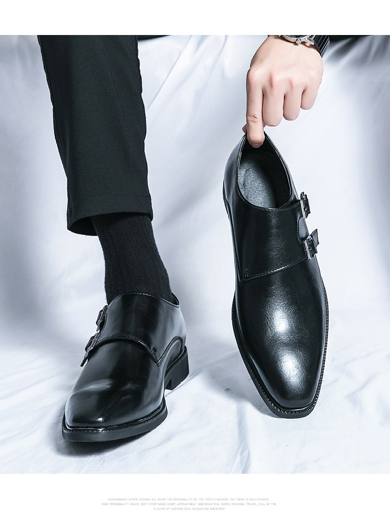 Business Formal Wear Leather Shoes Men's Casual Three Joint Pumps Mengke Buckle Office Wedding Shoes foto 3