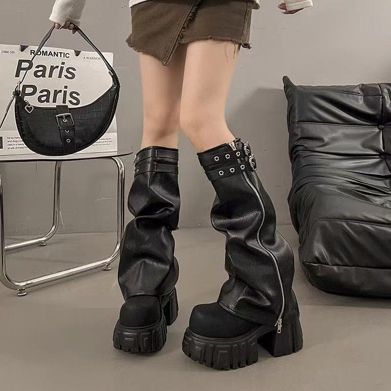 Same-style Thick-soled Brown Boots Womens New Chunky-leg Design foto 3