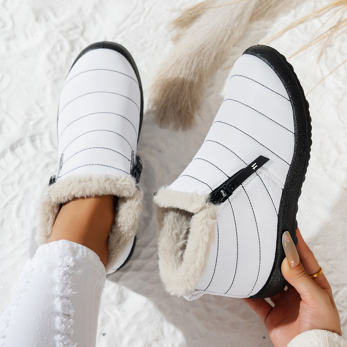 Waterproof Umbrella Cloth Snow Boots Low-top Side Zipper Non-slip Cotton-padded Boots foto 4