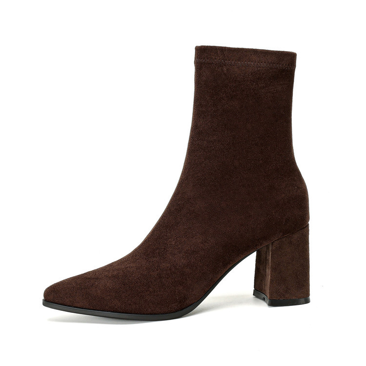High Heel Stretch Side Zipper Thick Heel Thin Women's Boots foto 4