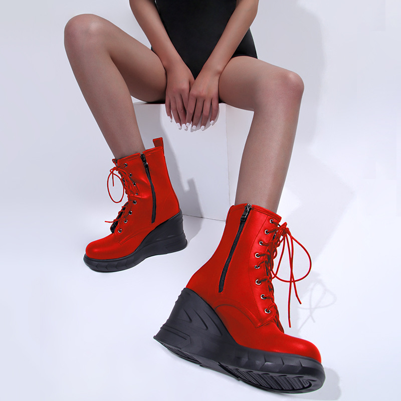 Women's Simple Wedge Ankle Boots With Front Lacing foto 4