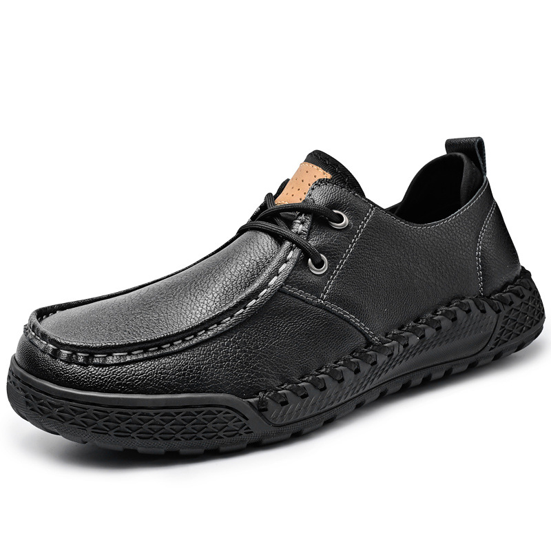 Men's Casual Leather Shoes Hand-stitched Bottom Lightweight Low Top foto 2