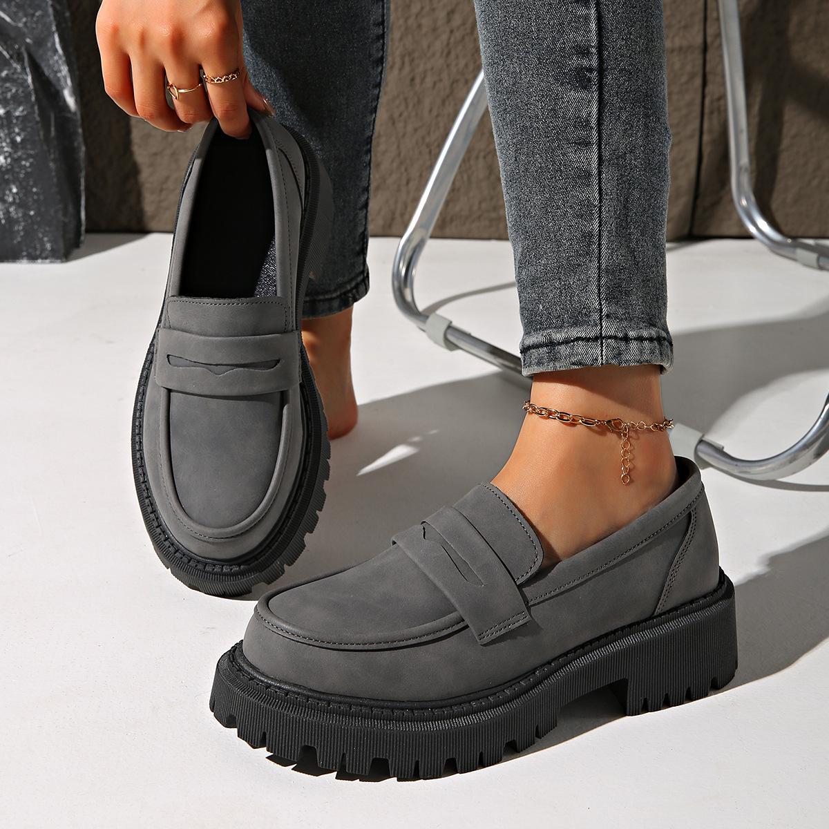 British Style Low Heel Slip-on Low Cut Loafers foto 5
