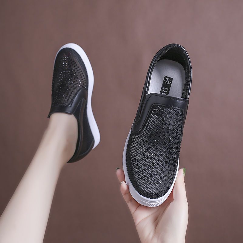 Womens Breathable Mesh Hidden-heel White Sneakers foto 3