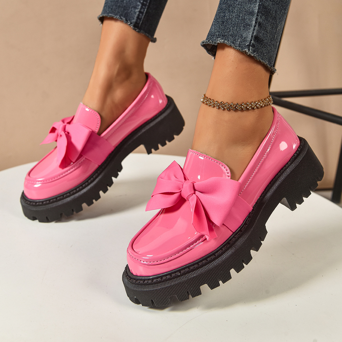 Bow-tie Loafer Shoes For Women Vintage Style foto 2