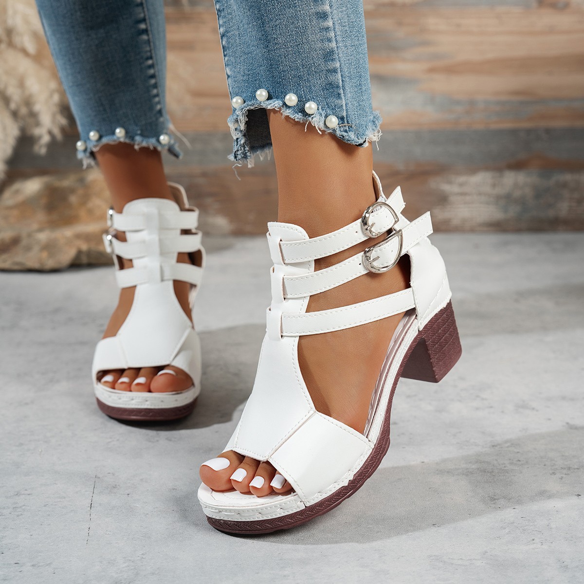 Womens Stylish Casual Peep-toe Wedge High-heeled Sandals foto 5
