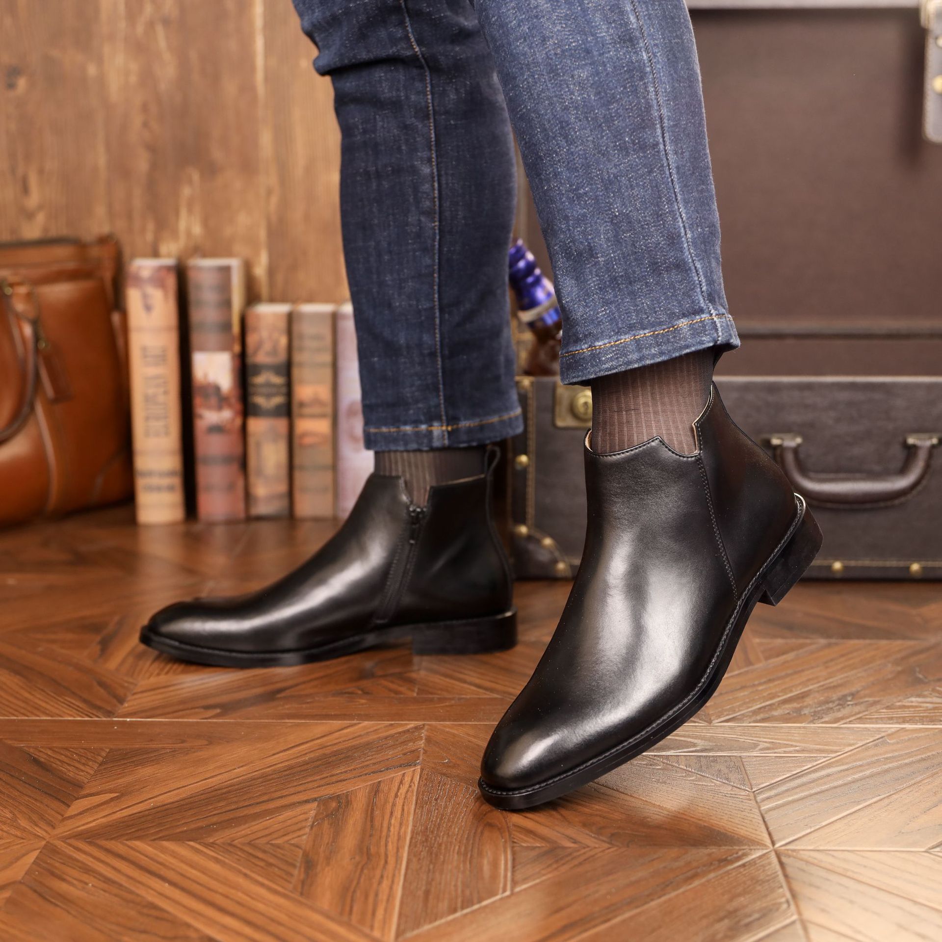 Men's British Style Casual Leather Side Zipper Martin Boots foto 5