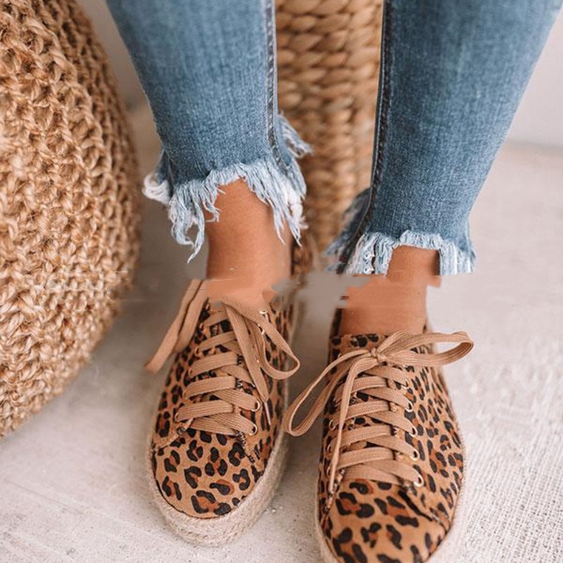 Flat Heel Leopard Print Lace Up Casual Women's Casual Pumps foto 2
