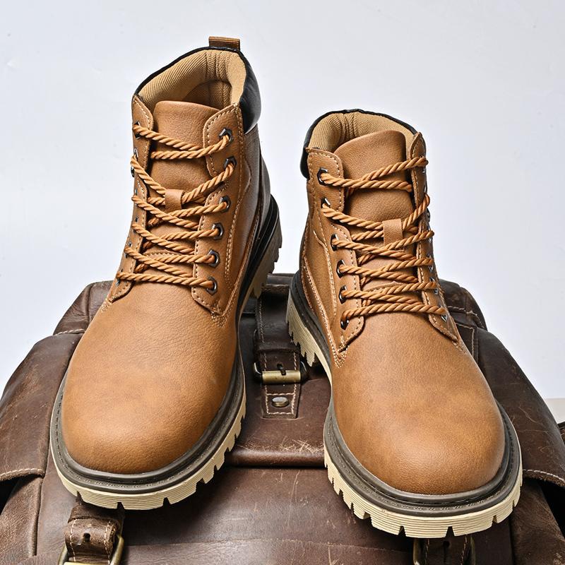 Genuine Leather Men's Shoes Mid-top Men's Casual Martin Boots foto 5