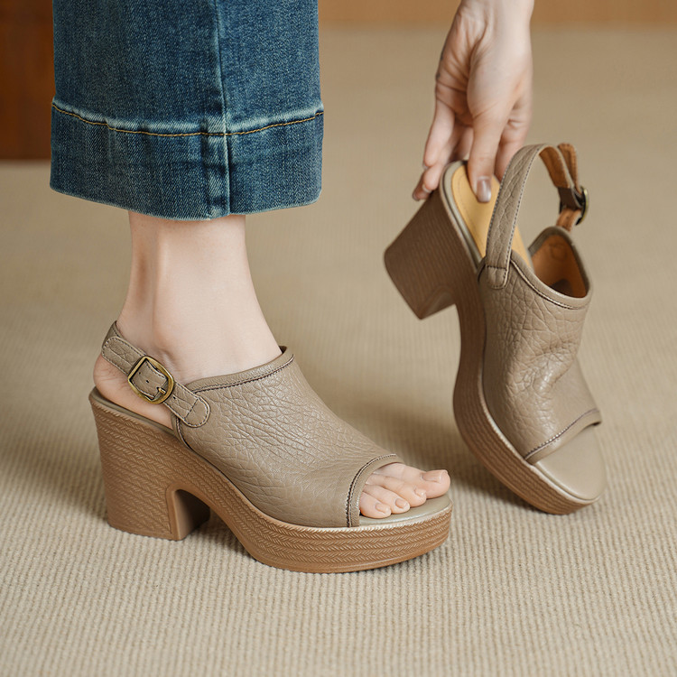 Thick Soled Sheepskin Sandals With Exposed Toes, Women's Summer New Style, Beige foto 4