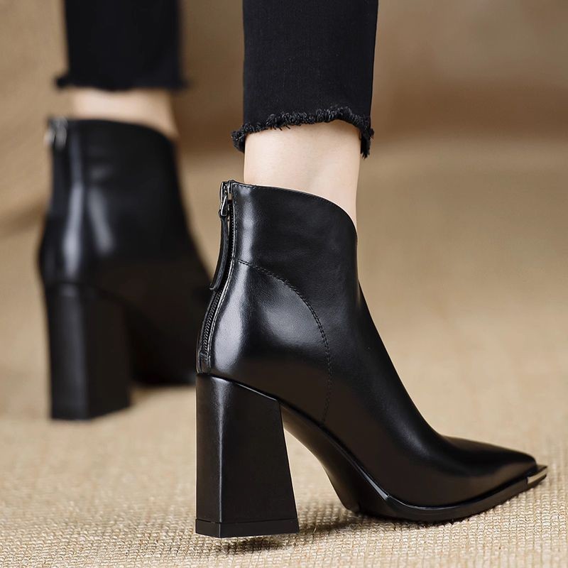 Fashion Anti Collision Metal Toe Soft Leather High Heel Slimming Martin Boots foto 5