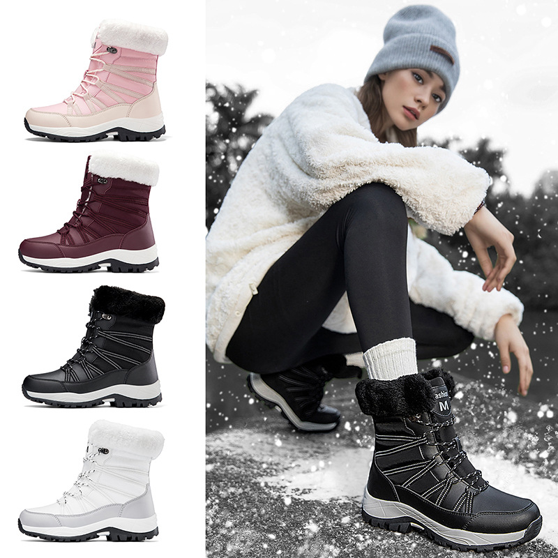 Winter Fleece-lined Thicker Non-slip Cotton-padded Shoes Outdoor Middle Boots foto 2