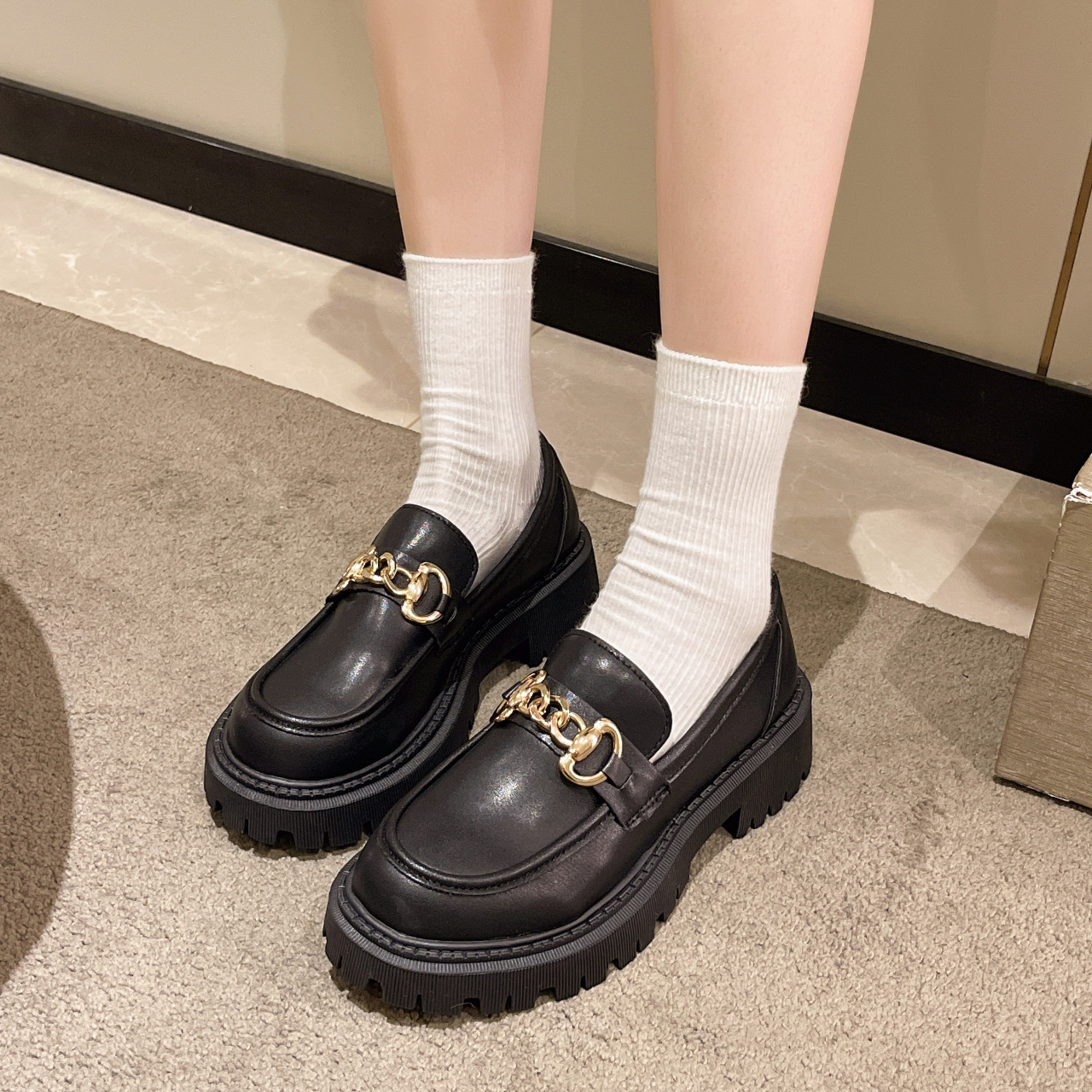 British Retro Style Round Toe Shoes foto 4