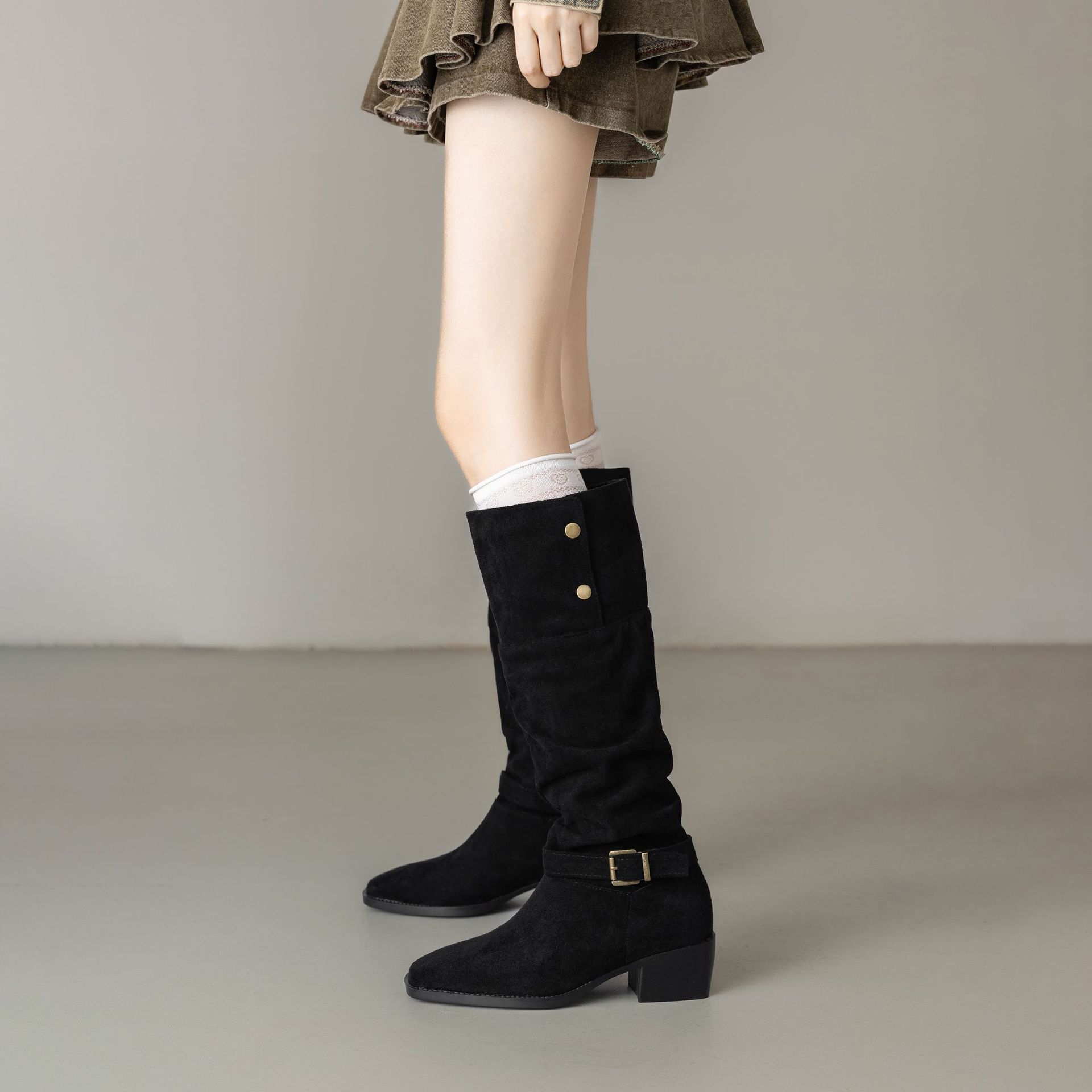 Chunky Heel Wrinkled Stacked Ankle Martin Boots foto 5