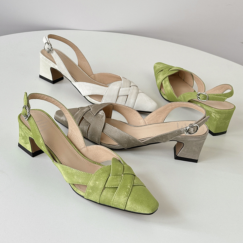 Womens Casual Square-toe Chunky-heel Sandals foto 2