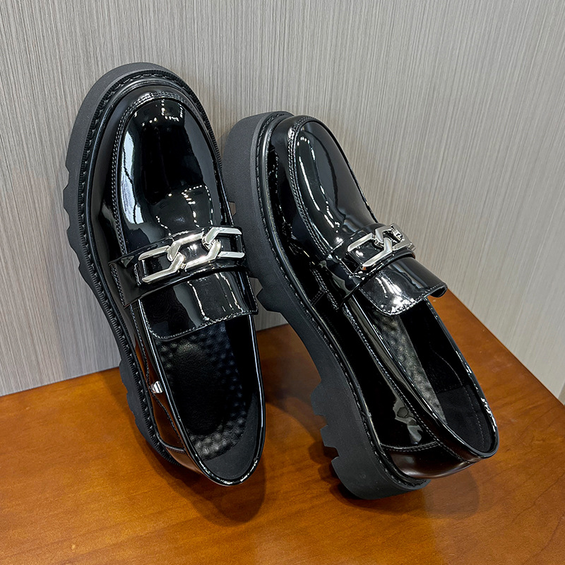 Men's Round Head Leisure Low-top Patent Leather Shoes foto 5
