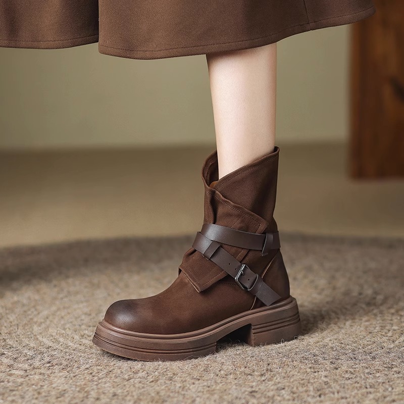 Brown Retro British Style Ankle Boots Autumn Winter foto 2